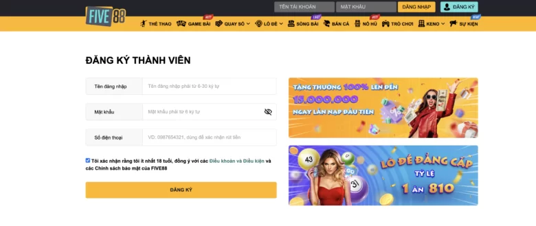 Hướng Dẫn Đăng Ký Tài Khoản FIVE88